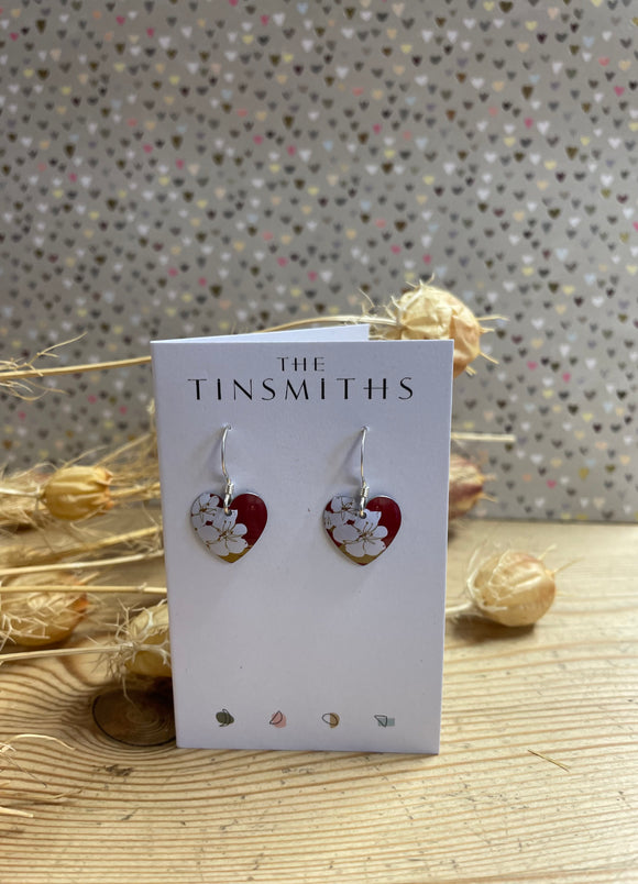 The Tinsmiths | Round Heart Kimono Red Blossom Earrings