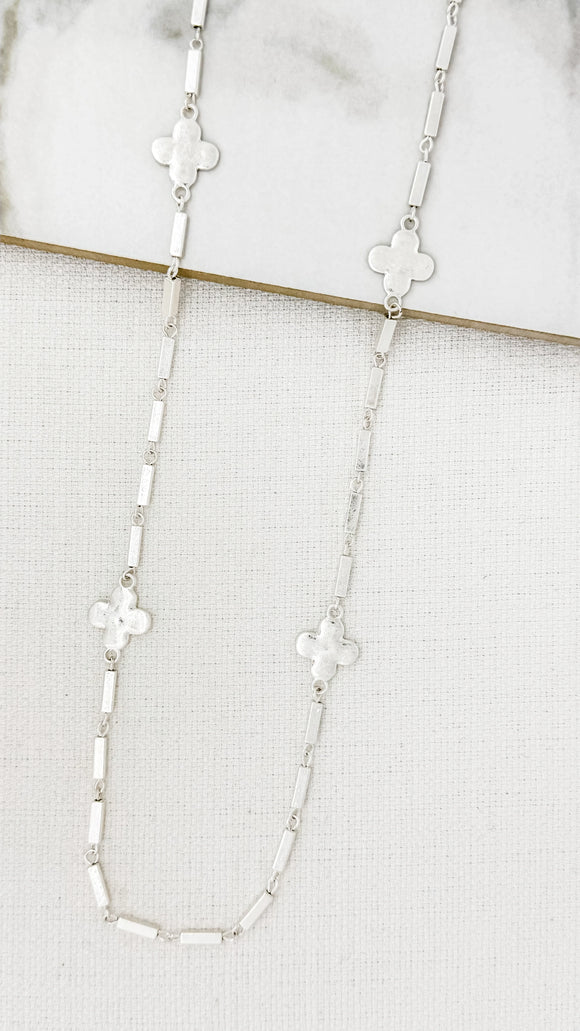 Envy Jewellery | Silver Plated Long Necklace with Silver Fleurs