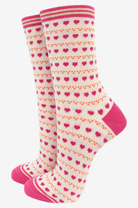 Women's Socks | Women's Love Heart Dot Print Bamboo Socks With Glitter Detail