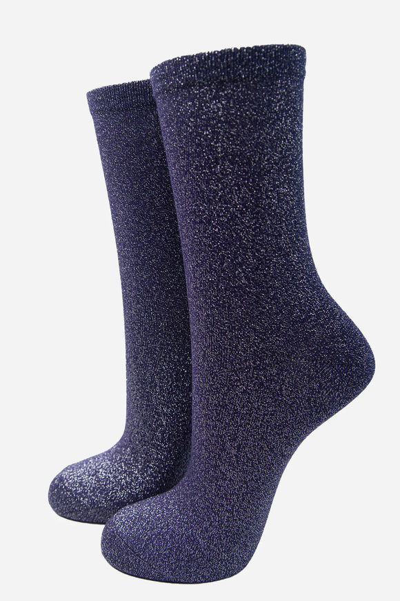Ladies Socks | Navy Rainbow All Over Glitter Socks