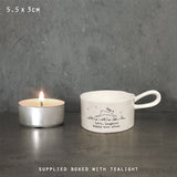 East of India | Handled Tea Light Holder - Love, Laughter Happy Ever After