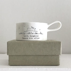 East of India | Handled Tea Light Holder - Love, Laughter Happy Ever After
