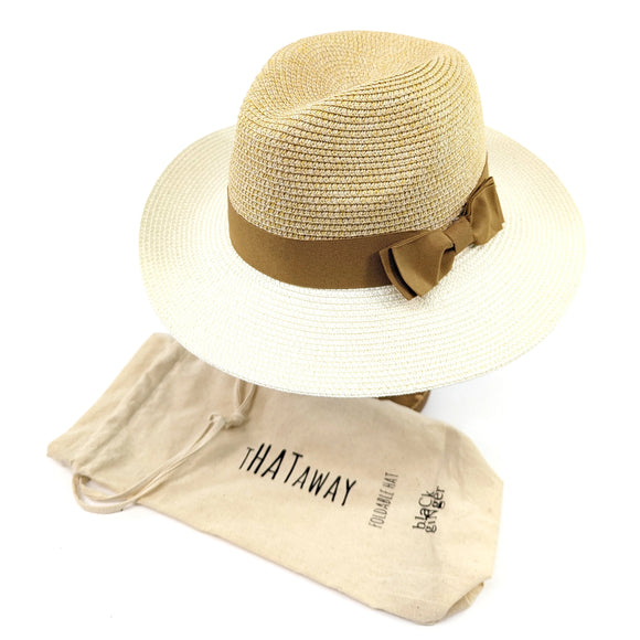 Sun Hat | Foldable Two Tone Panama Hat - Natural/Yellow (With Bag)