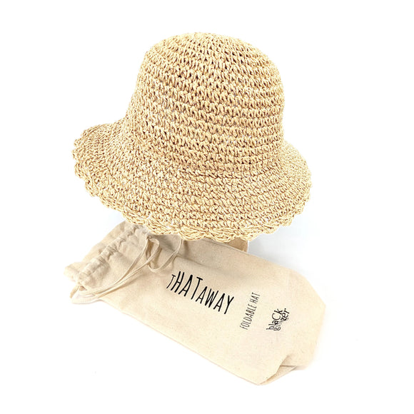 Sun Hat | Foldable Crochet Style Sun Hat - Cream (With Bag)
