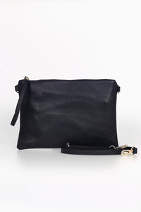 MSH | Navy Blue Large Leather Wristlet Clutch Bag