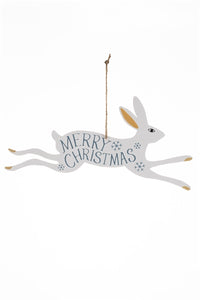 Christmas Decoration | Metal White hanging Rabbit Sign