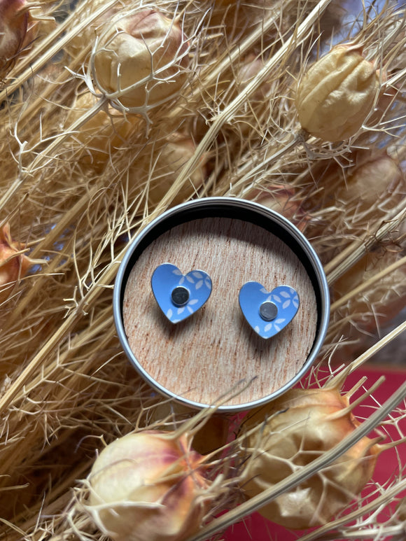The Tinsmiths | Heart Cornflower Flat Stud Earrings