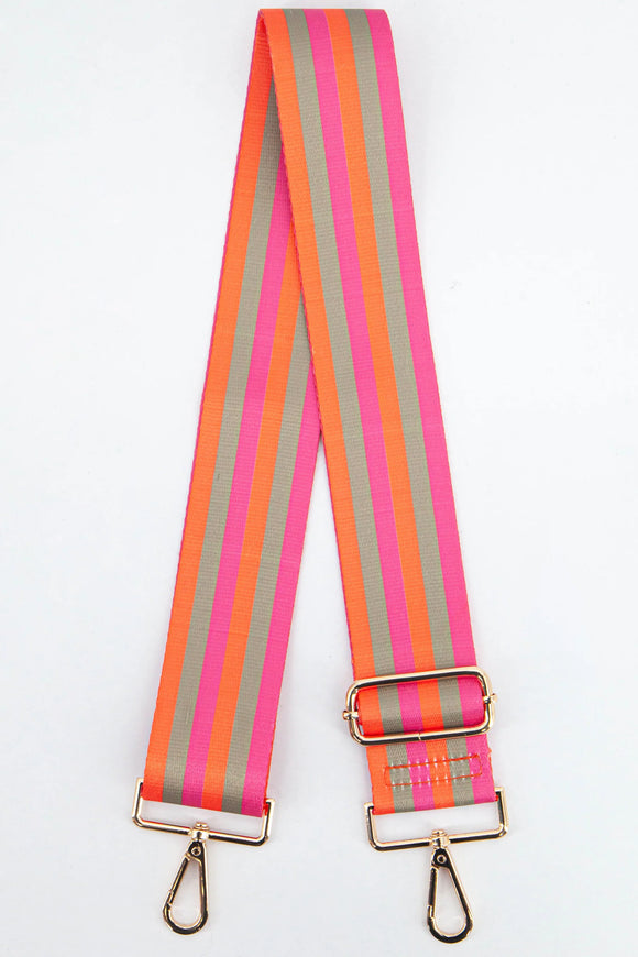Bag Strap | Wide Multi Stripe Bag Strap - Pink/Khaki