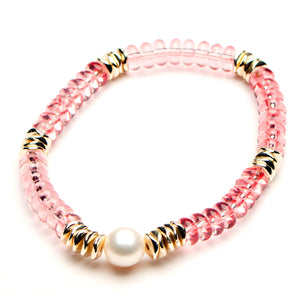 Eliza Gracious | Stretch Glass Beaded Bracelet - Gold/Pink