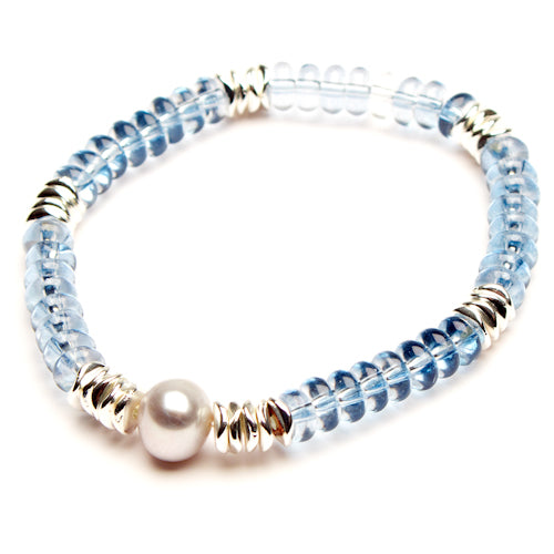 Eliza Gracious | Stretch Glass Beaded Bracelet - Silver/Aqua