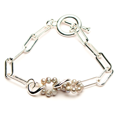 Eliza Gracious | Elongated Chain Link Bracelet - Silver/Grey
