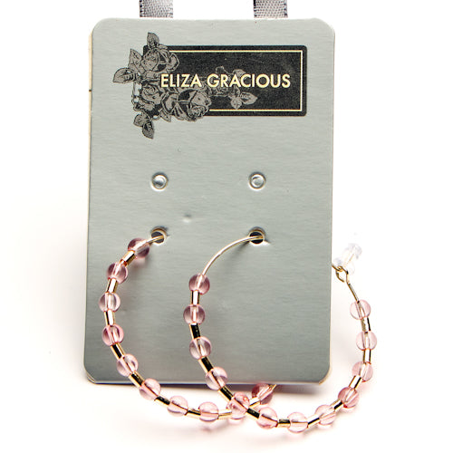 Eliza Gracious | Gold Hoop Earrings - Pink