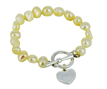 Bracelet | Freshwater Pearl Heart Charm - Cream