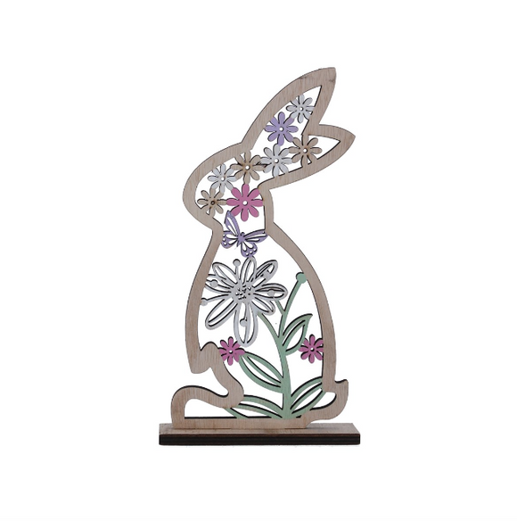 Gisela Graham | Wooden Ornament - Fretwork Floral Bunny