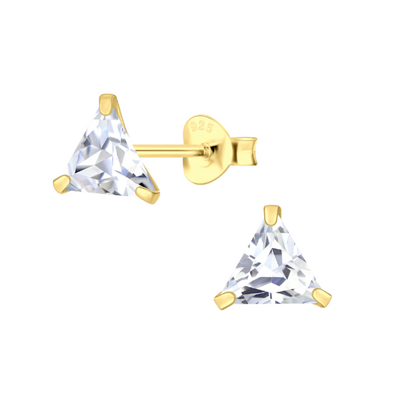 It's Yours | Sterling Silver Gold Plated And Cubic Zirconia Triangle Stud Earrings