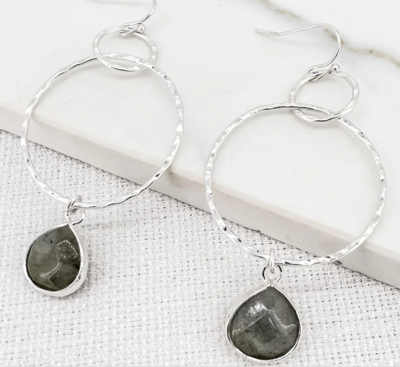 Envy Jewellery | Silver Hoop Earrings with Semi-Precious Stone