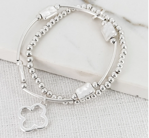 Envy Jewellery | Double Layer Silver Stretch Bracelet with a Fleur Charm