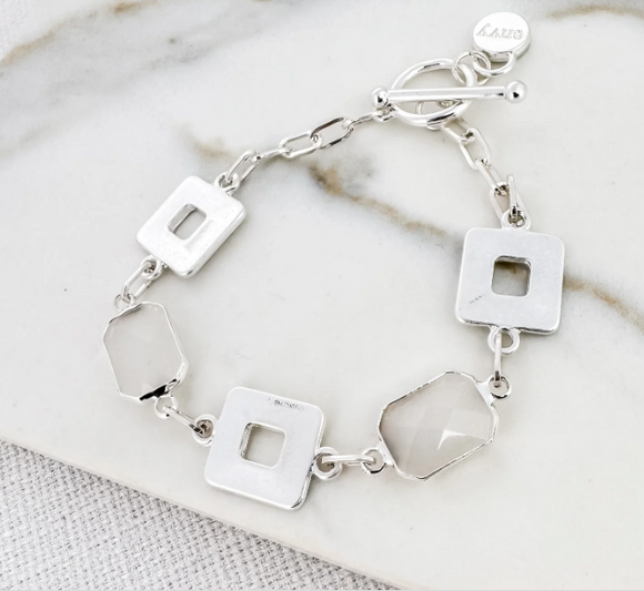 Envy Jewellery | Silver Square and White Crystal T-Bar Bracelet