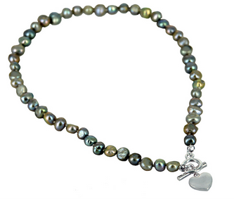 Freshwater Pearl Heart Necklace | Light Grey