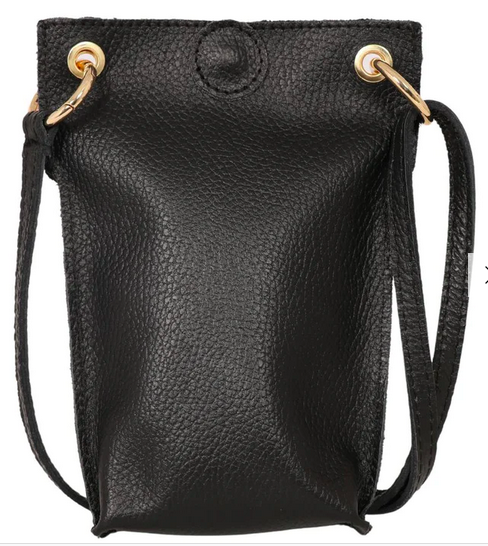 Phone Pouch | Black Italian Leather Crossbody Phone Pouch