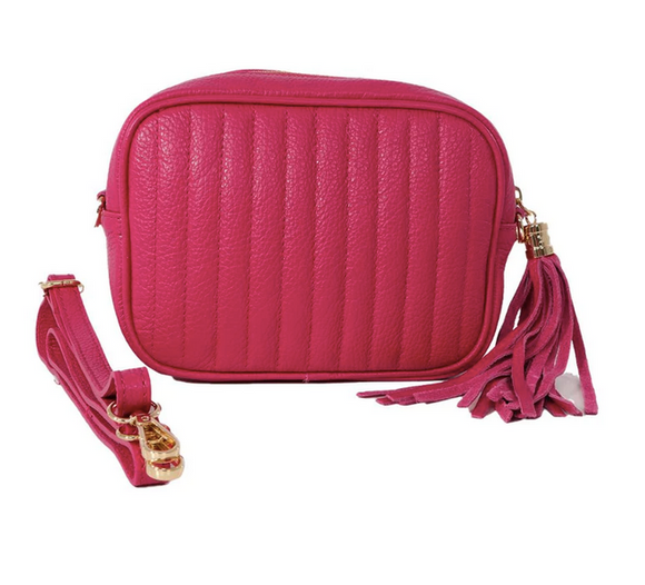 Quilted Stripe Leather Camera Bag | Fuchsia