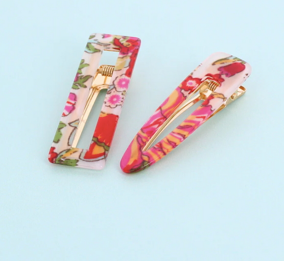 Hair Clips | Red Floral Set of 2