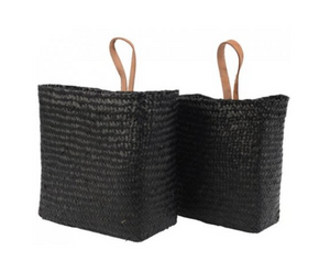 Leather Handle Black Sea Grass Storage Basket